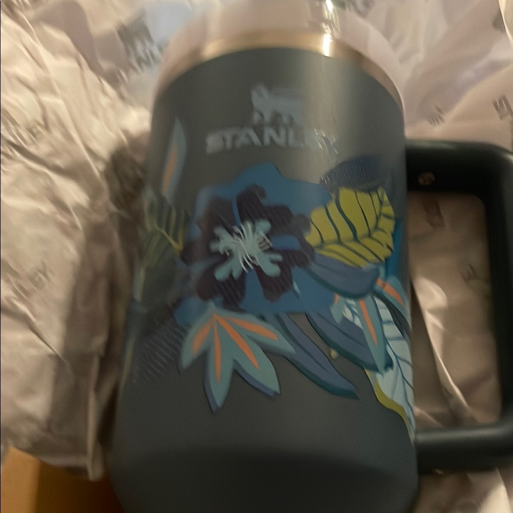 Stanley Insulated Mug with Blue and Green Floral Design Mothers Day Edition.